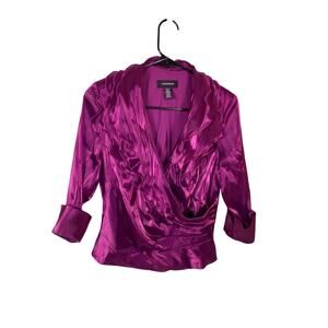 VTG Shiny Fuchsia Ruffle Blouse with Shoulder Pads R&M Richards Women’s Size 8